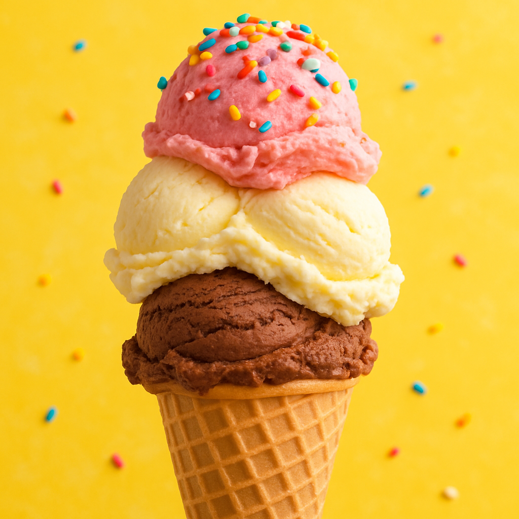 Delicious ice cream in a cone